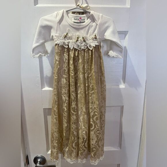 Katie Rose Vintage Gown Lace 3 Months Ivory Cotton Madein USA - Picture 1 of 15